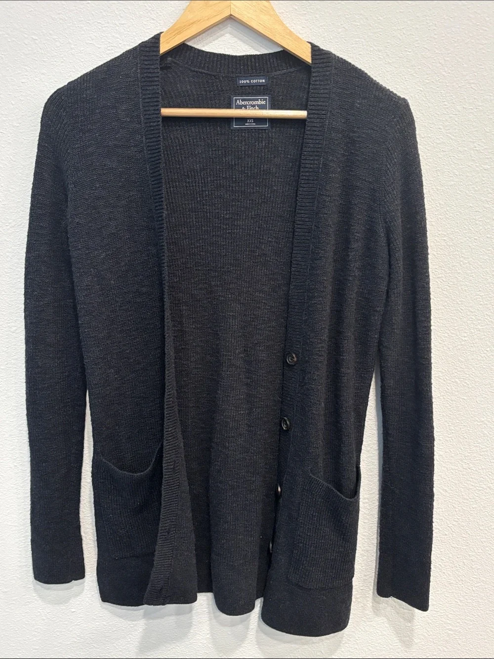 Abercrombie & Fitch Men’s Dark Grey Cotton Button-Front Y2K Cardigan Size XXS
